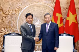 General Secretary of the Communist Party of Vietnam (CPV) Central Committee and State President To Lam (R) and President of the Supreme People's Court of Laos Phayvy Syboualypha. (Photo: VNA)