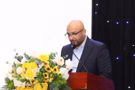 Rashid Abdulmajid Ibrahim Mohammed Al Ali, Vice President of the Asian Karate Federation speaks at the opening ceremony of the 13th Southeast Asian Karate Championships in Ninh Binh on July 8 (Photo: VNA)
