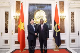 Angolan President João Manuel Gonçalves Lourenço (R) welcomes State President Luong Cuong. (Photo: VNA)