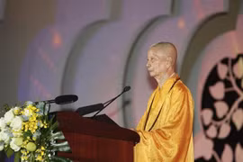 Most Venerable Thich Tri Quang, the Supreme Patriarch of the Patronage Council of the Vietnam Buddhist Sangha (VBS), speaks at the opening ceremony of the United Nations Day of Vesak Celebrations 2025 on May 6. (Photo: VNA)
