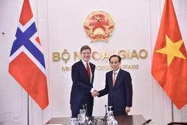 Minister of Foreign Affairs Le Hoai Trung (right) and Norwegian Minister of International Development Åsmund Aukrust at their meeting on February 10. (Photo: baoquocte.vn)