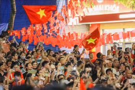 People watch the preliminary review of the parade on Trang Tien Street (Photo: VNA)
