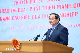 Prime Minister Pham Minh Chinh speaks at the ceremony on February 9 to launch two key emulation movements aimed at swiftly translating the Resolution of the 14th National Party Congress into practice. (Photo: VNA)