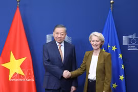 General Secretary of the Communist Party of Vietnam Central Committee and President To Lam (L) meets with President of the European Commission (EC) Ursula von der Leyen in Brussels on October 22. (Photo: VNA)