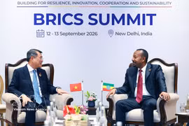 Vietnamese Prime Minister Le Minh Hung (L) meets with his Ethiopian counterpart Abiy Ahmed Ali in New Delhi. (Photo: VNA)
