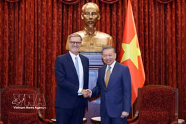 General Secretary of the Communist Party of Vietnam Central Committee and President To Lam (right) and French Ambassador to Vietnam Olivier Brochet at their meeting on September 4 (Photo: VNA)