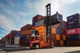 Containers are loaded at the Cai Mep – Thi Vai port complex in Ho Chi Minh City. (Photo: VNA)