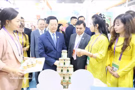 Deputy Prime Minister Mai Van Chinh visits a Vietnamese booth at the 22nd CAEXPO (Photo: VNA)