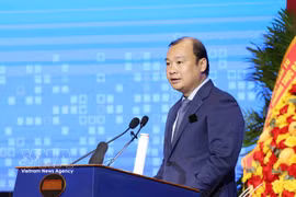 Assoc. Prof. Dr Le Hai Binh, Member of the Party Central Committee and Permanent Vice President of the Ho Chi Minh National Academy of Politics, speaks at the session. (Photo: VNA)