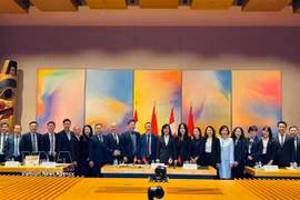The Vietnamese delegation poses for a group photo at the third meeting of the Vietnam-Canada Joint Economic Committee (Photo: VNA)