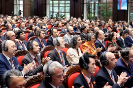 International delegates attend the 7th national congress of the Vietnam Union of Friendship Organisations in Hanoi on September 14. (Photo: VNA)
