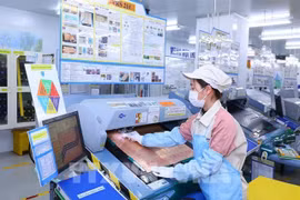 Electronic components are produced at a factory in Hanoi. (Photo: VNA)