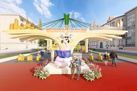 A perspective of the welcome gate of the 2025 New Year Book Street Festival. (Photo: hcmcpv.org.vn)