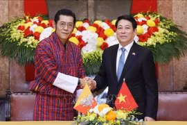 State President Luong Cuong (R) shakes hands with Bhutanese King Jigme Khesar Namgyel Wangchuck (Photo: VNA)