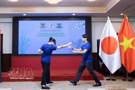 A Japanese Vovinam student demonstrates how to defend against various attacks. (Photo: VNA)