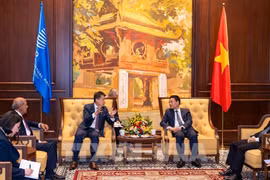 Minister of Science and Technology Nguyen Manh Hung (R) and WIPO Director General Daren Tang at the meeting in Hanoi on September 25 (Photo: VNA)