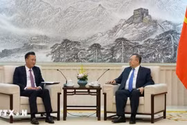 Secretary of Hung Yen province Party Committee Nguyen Huu Nghia (left) meets with Liu Jianchao, head of the International Liaison Department of the Communist Party of China Central Committee. (Photo: VNA)