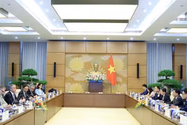 Vice Chairman of the National Assembly (NA), Senior Lieutenant General Nguyen Doan Anh, hosts a reception in Hanoi on June 2 for a delegation from the French National Assembly's Committee of National Defence and Armed Forces. (Photo: VNA)