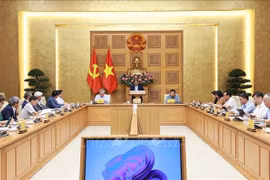Prime Minister Pham Minh Chinh (centre) holds a working session with the Private Economic Development Research Board (Board IV). (Photo: VNA)