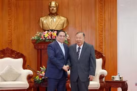 PM Pham Minh Chinh meets with former Party General Secretary and former President of Laos Bounnhang Vorachit in Vientiane on January 10. (Photo: VNA)