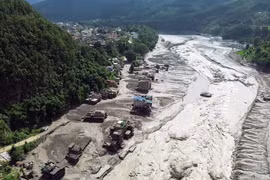 The area devastated by flash floods in Rasuwa, Nepal, on August 26 (Photo: published by VNA)