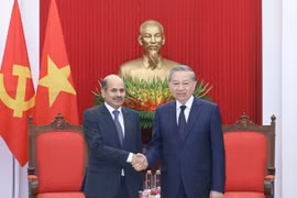 Party General Secretary To Lam (R) shakes hands with Indian Ambassador to Vietnam Sandeep Arya at their meeting in Hanoi on August 6, 2025. (Photo: VNA)