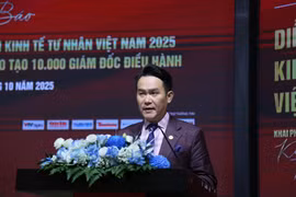 Dang Hong Anh, Chairman of the VYEA and head of VPSF 2025, speaks at the conference announcing the summary report of Vietnam Private Sector Forum 2025 and the programme to train 10,000 chief executive officers (CEOs) from 2025 to 2030 on October 8 in Hanoi. (Photo: VNA)