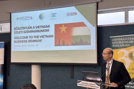 Vietnamese Ambassador to Hungary Bui Le Thai speaks at the seminar on trade promotion between the two countries in Szeged on October 28, 2025. (Photo: VNA)