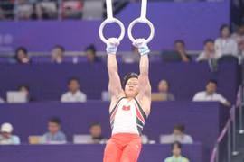 Nguyen Van Khanh Phong aims to defend his silver in the men's rings of the 12th Senior Men’s Artistic Gymnastics Championships. (Photo vov.vn)