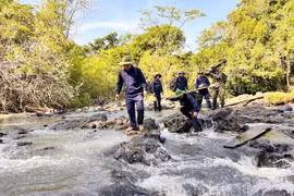 Members of Team K51 under the Dak Lak provincial Military Command travel through remote forests and mountains in Vietnam and Cambodia in search of the remains of Vietnamese volunteer soldiers and military experts who died during wartime. (Photo published by VNA)