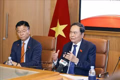 NA Chairman Tran Thanh Man addresses the policy dialogue on promoting Vietnam-Morocco cooperation. (Photo: VNA)