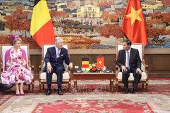 King Philippe and Queen Mathilde of Belgium at a meeting with Hai Phong authorities (Photo: VNA)