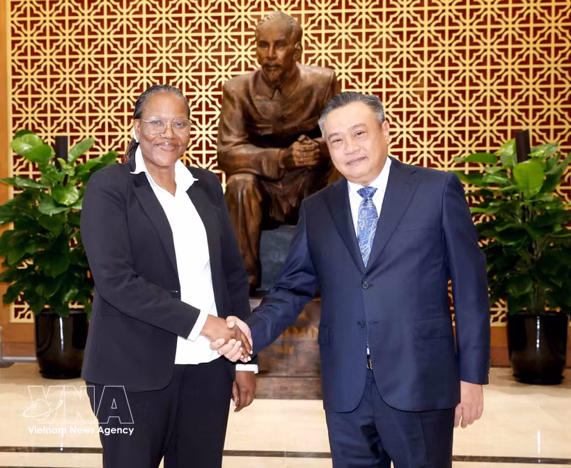 Head of the Communist Party of Vietnam (CPV) Central Committee’s Commission for Inspection Tran Sy Thanh (R) and Head of FRELIMO Central Committee's Inspection Commission Ana Comoana. (Photo: VNA)