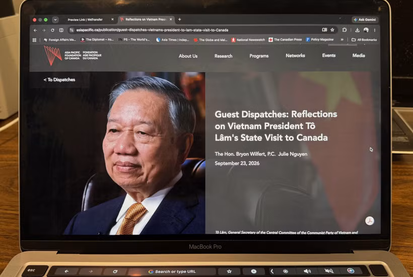 The Asia Pacific Foundation of Canada website published two commentaries by former parliamentarian Bryon Wilfert and researcher Julie Nguyen on the significance of the visit. (Photo: Screenshot of the articles)