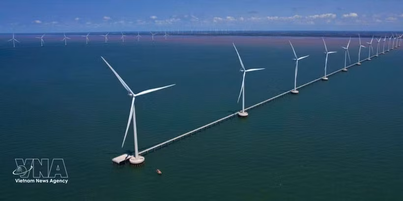 A perspective rendering of the Hoa Binh 2-1 and Hoa Binh 4 wind power plants in Vinh Hau commune, Ca Mau province. (Photo: VNA)