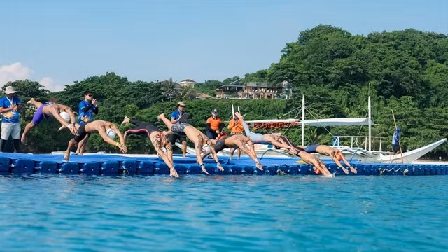 Athletes compete in the last day of the 2026 Southeast Asian Open Water Swimming Championship in the Philippines on August 23 . (Photo courtesy of SAV)