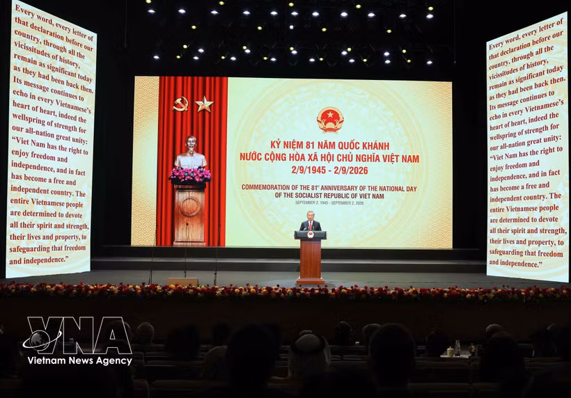 General Secretary of the Communist Party of Vietnam Central Committee and President To Lam delivers a speech at the ceremony marking the 81st anniversary of Vietnam's National Day (September 2, 1945–2026) at the Ho Guom Opera House in Hanoi on the evening of August 28, 2026. (Photo: VNA)