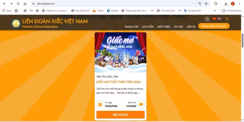 The Vietnam Circus Federation has recently partnered with VTC Corporation to launch an online ticketing platform for performances at the central circus through its website, xiecvietnam.vn. (Photo: Screenshot of the site)