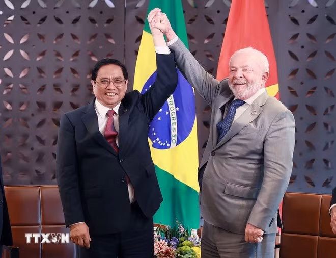 Prime Minister Pham Minh Chinh meets with Brazilian President Luiz Inácio Lula da Silva on May 21, 2023 (Photo: VNA)