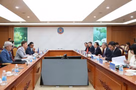 The meeting between Minister of Finance Ngo Van Tuan and Ambassador Julien Guerrier, head of the EU Delegation to Vietnam, on June 15. (Photo: thoibaotaichinhvietnam.vn)