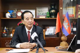President of the Khmer-Vietnamese Association in Cambodia Sim Chy grants an interview to the Vietnam News Agency ahead of Prime Minister Le Minh Hung’s official visit to Cambodia. (Photo: VNA)