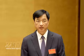 Politburo member, Secretary of the Party Central Committee and Chairman of its Organisation Commission Nguyen Duy Ngoc speaks at the national conference to disseminate and implement the resolution of the second meeting of the 14th Party Central Committee. (Photo: VNA)