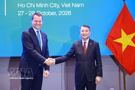 Prime Minister Le Minh Hung (R) receives Managing Director of the World Economic Forum (WEF) Stephan Mergenthaler in Ho Chi Minh City on October 28. (Photo: VNA)