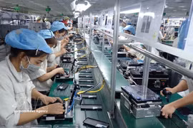 Workers assemble phone components at Handanbi Vina Co., Ltd. in Diem Thuy Industrial Park, Thai Nguyen province. (Photo: VNA)
