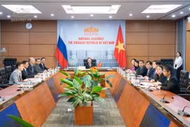 An overview of the online meeting with the Russian Federation Council’s group for cooperation with the Vietnamese NA in Hanoi on September 25. (Photo: quochoi.vn)