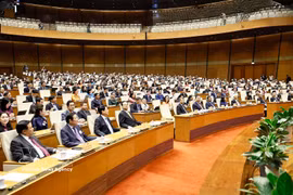 The opening session sees the presence of General Secretary of the Communist Party of Vietnam Central Committee and President To Lam (sixth from left, first row), and incumbent and former Party and State leaders. (Photo: VNA)