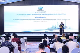 Permanent Deputy Minister of Foreign Affairs and Chair of the APEC 2027 National Secretariat Nguyen Minh Vu speaks at the APEC workshop on empowering MSMEs through digital transformation in the AI-driven world. (Photo: VNA)