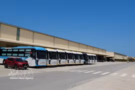 Kim Long Motor buses at the Chan May–Lang Co Economic Zone (Photo: VNA)