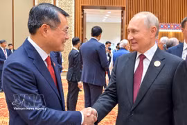 Prime Minister Le Minh Hung (L) meets with Russian President Vladimir Putin on the sidelines of the 18th BRICS Summit in New Delhi, India, on September 13. (Photo: VNA)