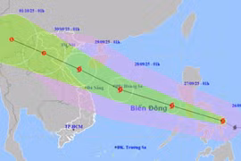 Forecast of Typhoon Bualoi’s position and movement direction at 1:00 on September 26. (Photo: National Centre for Hydro-Meteorological Forecasting) 